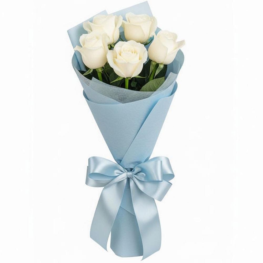 Букет 5 Белых роз Проуд в Новом Карачае