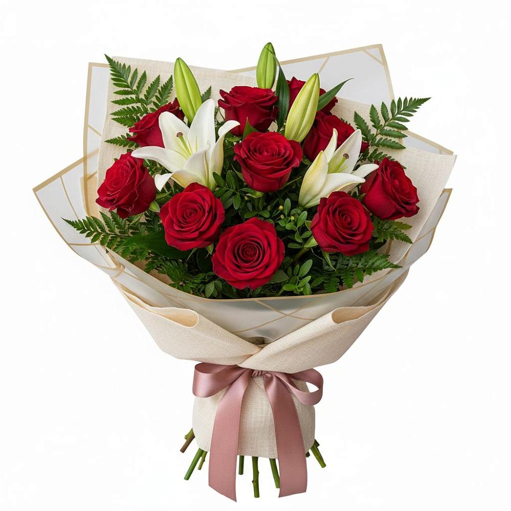 Букет цветов из: Лилии и Розы в Новом Карачае