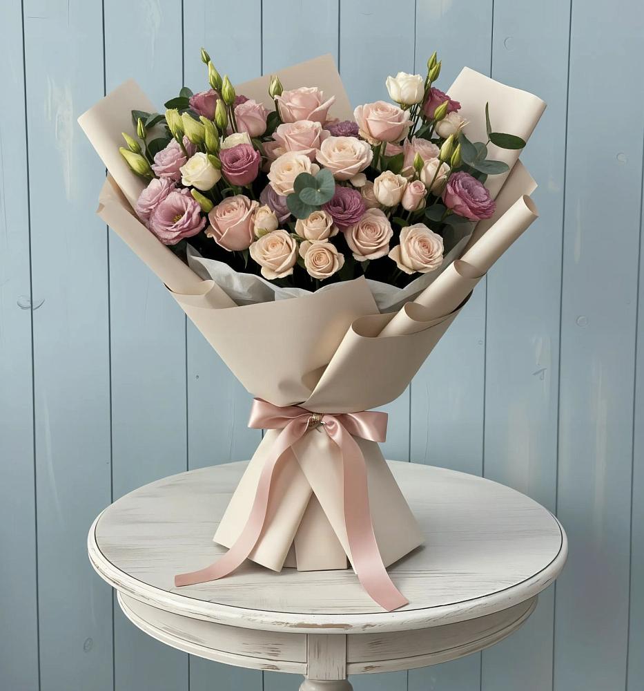 Букет цветов из: Розы и Лизиантусы в Новом Карачае